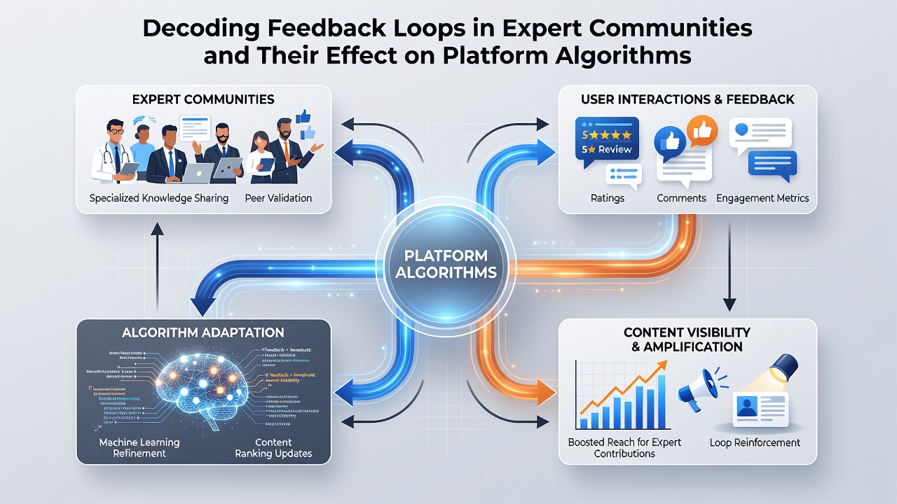 Diagram illustrating how community votes and comments feed into algorithmic ranking adjustments over successive cycles