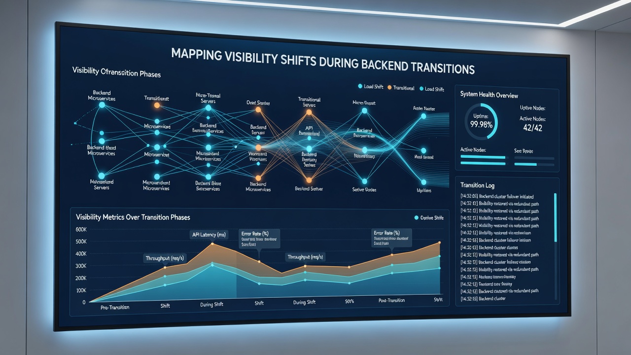 Visualization of visibility shift patterns captured by integrated monitoring during backend updates